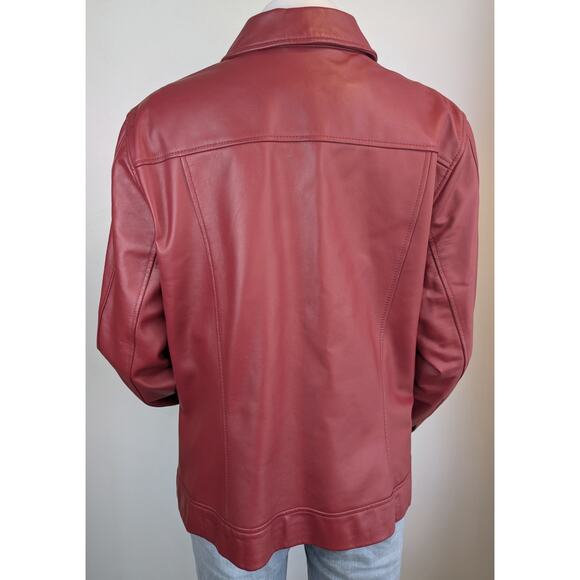 I.E. Woman Leather Jacket 1X Red Zip Front Pockets Classic Timeless Outerwear - Picture 6 of 12